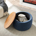 Round Storage Ottoman, 2 in 1 Function, Work as End table and Ottoman, Navy (25.5"x25.5"x14.5")