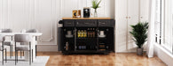 54inch Large Kitchen Island with Rubber Wood Drop Leaf, Embossed Texture Rolling Kitchen Cart on 4 Wheels with 4 Doors and 3 Drawers, Kitchen Island with Storage for Kitchen, Dining Room,Black - DTYStore