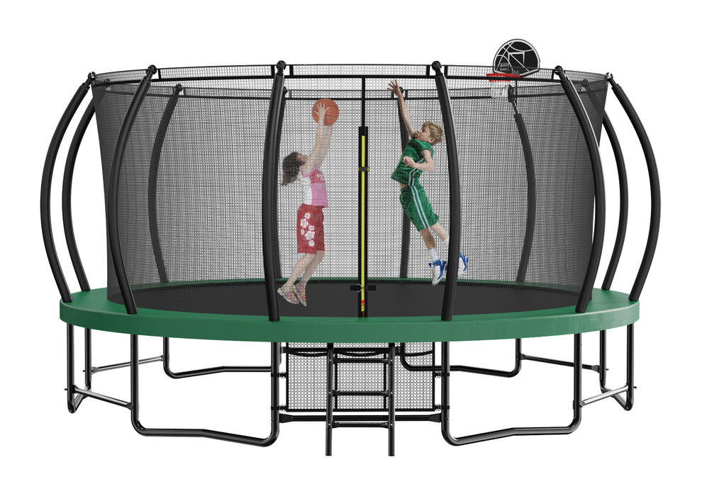 15FT Trampoline with Basketball Hoop - Recreational Trampolines with Ladder ,Shoe Bag and Galvanized Anti-Rust Coating - DTYStore