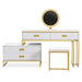 GO Modern Style Vanity Table With Movable Side Cabinet And 4-Drawers, Large Size Dressing Table With Mirror and 3-colors LED Light, Makeup Table With Stool, White, Golden Legs