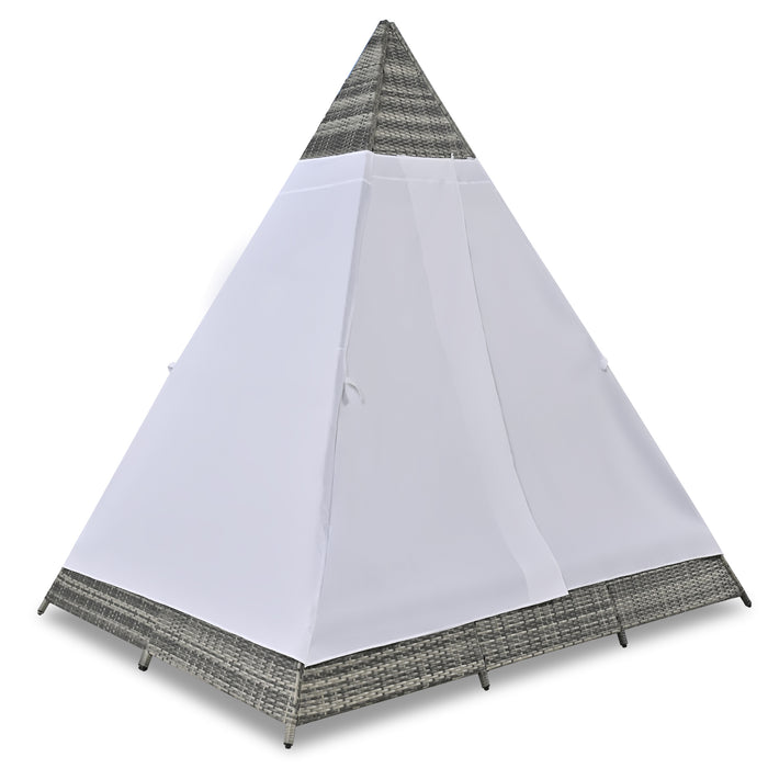 GO 90.5' Length Outdoor Sunbed With Colorful Pillows, Wicker Patio Daybed With Cushions, Tent Shape, Gray And Blue - DTYStore