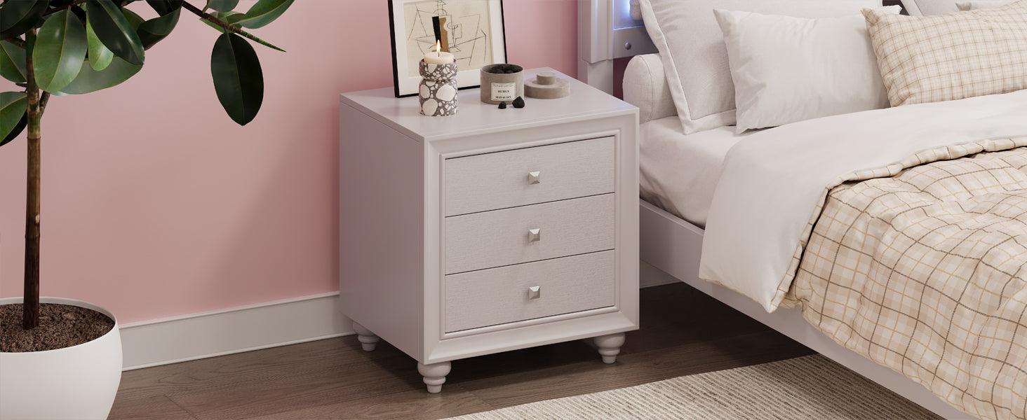 Modern Style Nightstand with 3 Drawers, Bed Side Table, End Table for Bedroom Living Room, Cream Grey