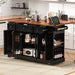 53'' Farmhouse Kitchen Island with Two Tempered Glass Cabinet Doors, Power Outlet, Rolling Kitchen Cart on Wheels with Drop Leaf, 5 Open Side Racks, 3 Drawers, for Kitchen, Dining Room, Black - DTYStore