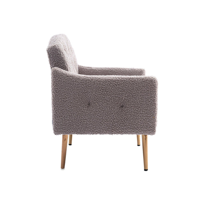 COOLMORE Modern Accent Chair with Arms, Tufted Decorative Fabric Armchair with Gold Metal Legs, Upholstered Reading Chair for Living Room Bedroom Office (Grey Teddy)