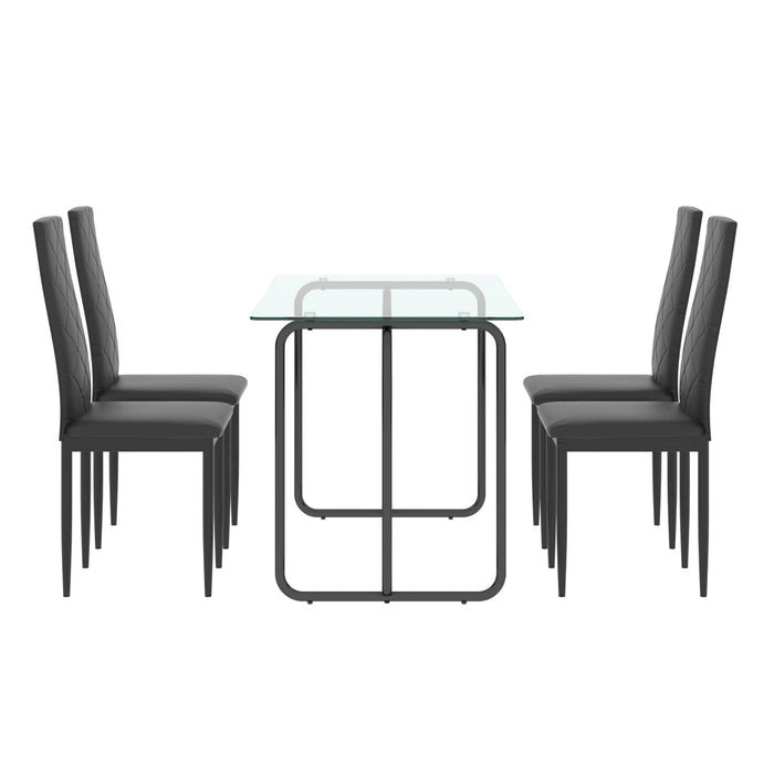 Rectangle Dining Table with Metal Frame, Tempered Glass for Kitchen Room