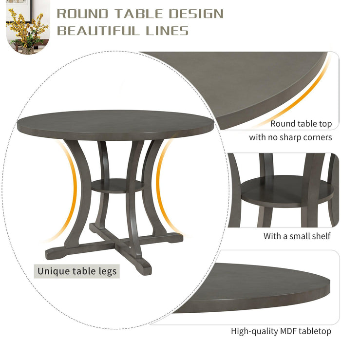 5-Piece Round Dining Table and Chair Set with Special-shaped Legs and Hollow Chair Back