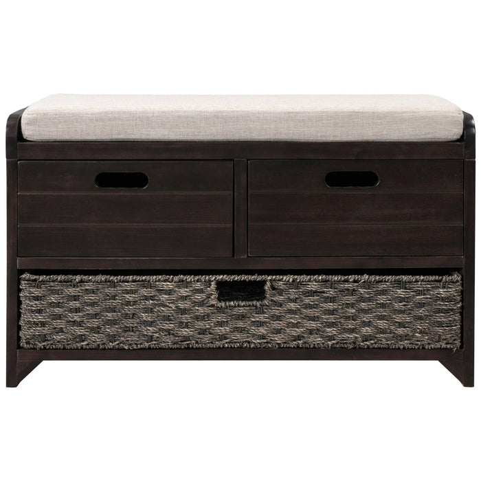 Storage Bench with Removable Basket and 2 Drawers, Fully Assembled Shoe Bench