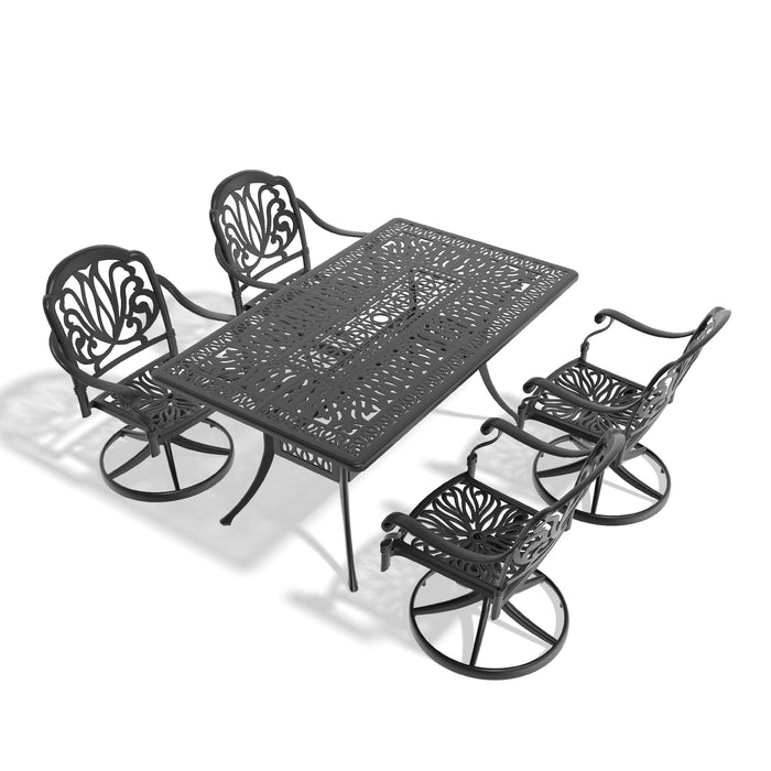 5-Piece All-Weather Cast Aluminum Dining Set, Include 4 Swivel Chairs and Rectangular Table With Black Frame - DTYStore