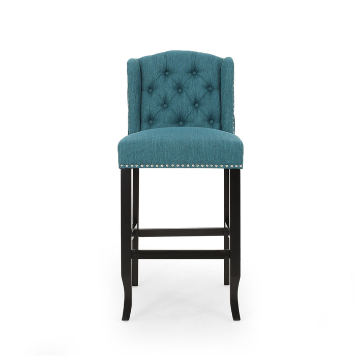 Vienna Contemporary Fabric Tufted Wingback 31 Inch Counter Stools, Set of 2, Teal and Dark Brown - DTYStore