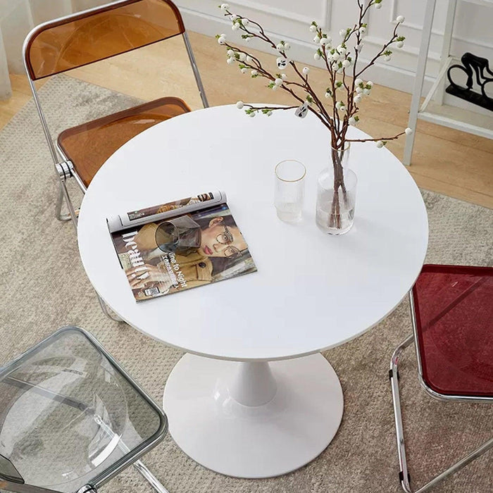 White Round Table, Modern Dining Table, MDF Top and Steel B0ase Tulip Round Kitchen Table, Mid Century Coffee Table for Living Room 24 Inch. - DTYStore