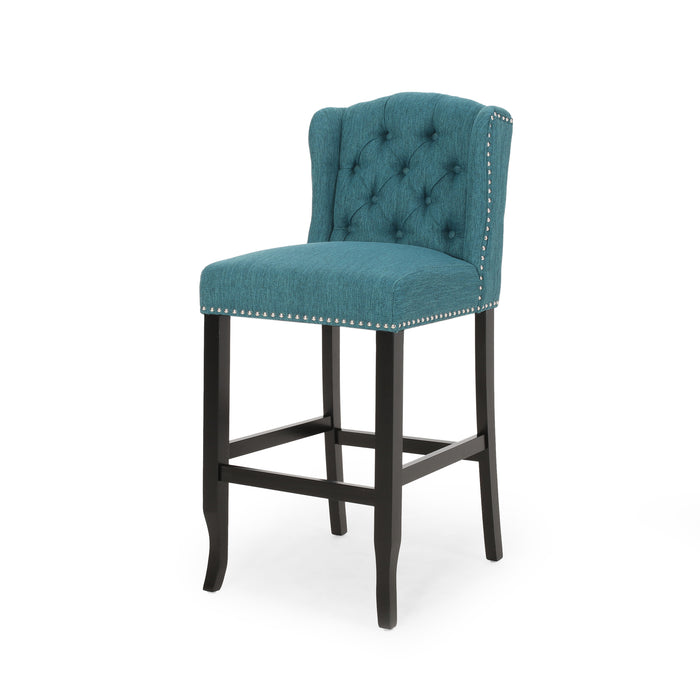 Vienna Contemporary Fabric Tufted Wingback 31 Inch Counter Stools, Set of 2, Teal and Dark Brown - DTYStore