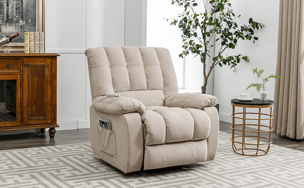 Massage Recliner Chair Electric Power Lift Recliner Chairs with Heat, Vibration, Side Pocket for Living Room Bedroom, Beige