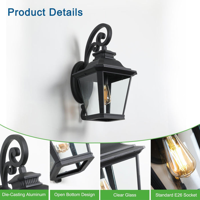 Large Outdoor Wall Sconce Lights with Clear Glass Can support multiple types of light bulbs 1pack - DTYStore