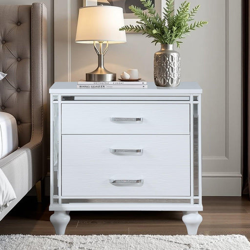 Contemporary Nightstands with mirror frame accents, Bedside Table with two drawers and one hidden drawer, End Table with Crystal Pull for Living Room,Bedroom, White - DTYStore