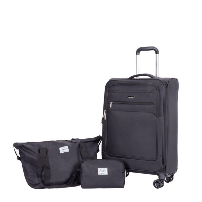 3-Piece Set Softshell Suitcase Spinner Wheels Terylene Polyester Luggage Sets Carry On Black