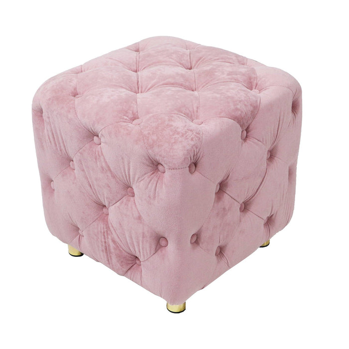 Pink Modern Velvet Upholstered Ottoman, Exquisite Small End Table, Soft Foot Stool,Dressing Makeup Chair, Comfortable Seat for Living Room, Bedroom, Entrance