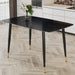 Modern Minimalist Dining Table. Black sintered stone tabletop with golden stripe pattern, black metal legs. Suitable for kitchen restaurantand and living room 50"*30"*30"