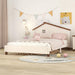 Full Size Wood Platform Bed with House-shaped Headboard (Cream+Walnut)