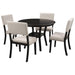 TREXM 5-Piece Kitchen Dining Table Set Round Table with Bottom Shelf, 4 Upholstered Chairs for Dining Room(Espresso)