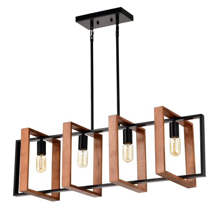 4-Light Kitchen Island Lights Pendant Light Farmhouse Dining Room Light Fixture, Rustic Wood and Black Metal Rectangular Chandelier, 36" Hanging Lighting for Living Room,Conference Room, Home Office