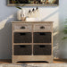 Rustic Storage Cabinet with Two Drawers and Four Classic Rattan Baskets for Living Room