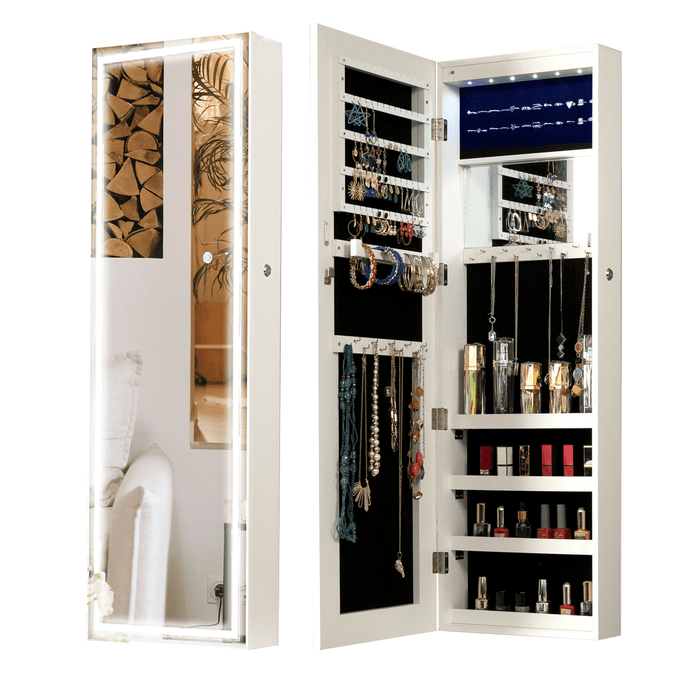 Fashion Simple Jewelry Storage Mirror Cabinet With LED Lights Can Be Hung On The Door Or Wall