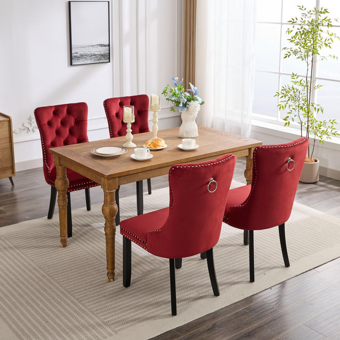 Classic Velvet Dining Chairs, High-end Tufted Solid Wood Contemporary Velvet Upholstered Dining Chair with Wood Legs Nailhead, SET OF 2,Burgundy, Wine Red