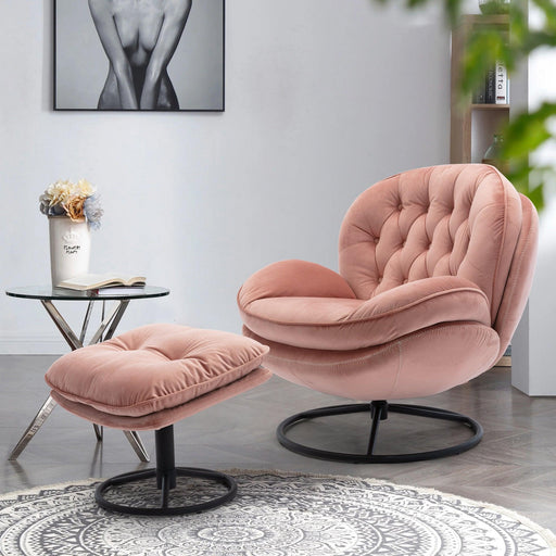 Accent chair TV Chair Living room Chair Pink sofa with Ottoman - DTYStore