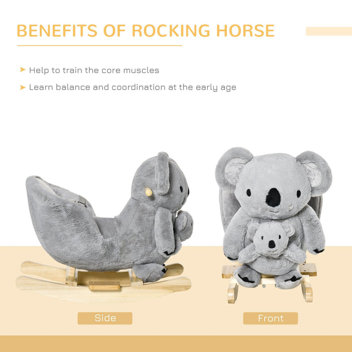 Kids Ride-On Rocking Horse, Koala-shaped Rocker with Realistic Sounds for Children 18-36 Months, Gray