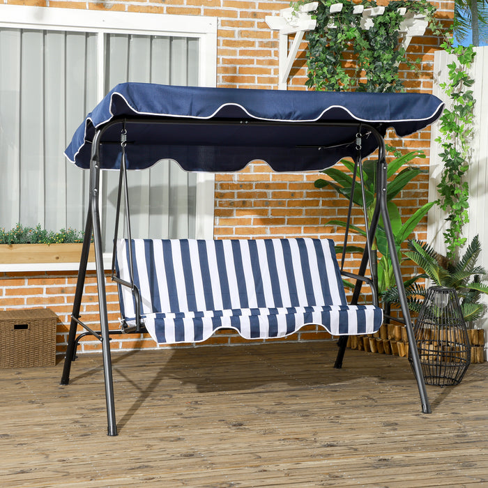 Outsunny 3-Seat Outdoor Patio Swing Chair with Removable Cushion, Steel Frame Stand and Adjustable Tilt Canopy for Patio, Garden, Poolside, Balcony, Backyard, Dark Blue - DTYStore