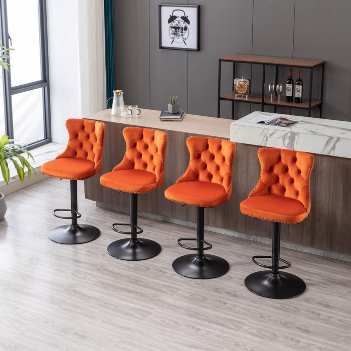 A&A Furniture,Swivel Velvet Barstools Adjusatble Seat Height from 25-33 Inch,17.7inch base, Modern Upholstered Bar Stools with Backs Comfortable Tufted for Home Pub and Kitchen Island,Orange,Set of 2