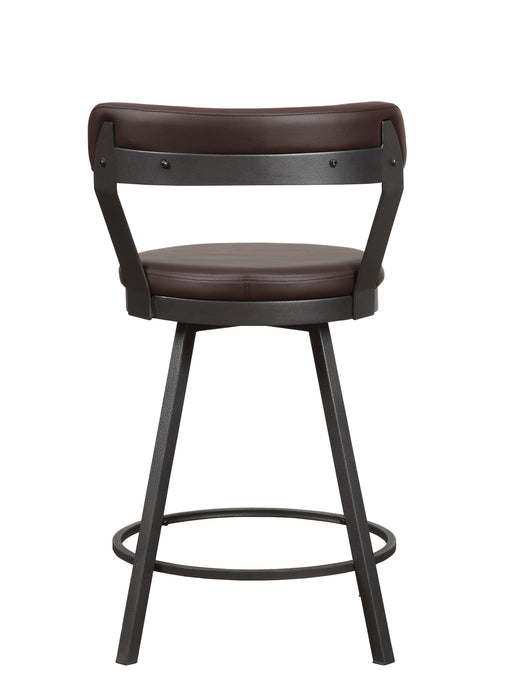 Metal Base 24-inch Counter Height Chairs Set of 2pc Brown Seat 360-degree Swivel Faux Leather Upholstered Dining Room Furniture - DTYStore