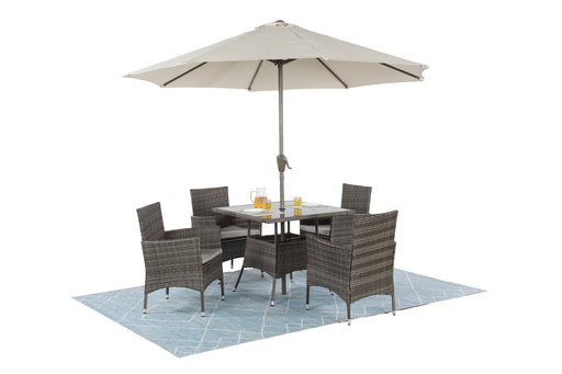 5-Pieces PE Rattan Wicker Patio Dining Set with Grey Cushions - DTYStore