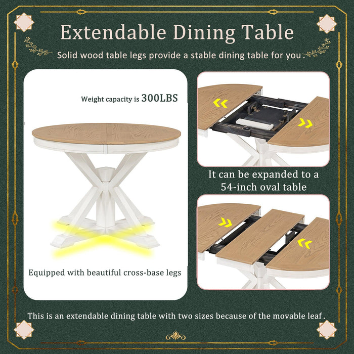 Retro Functional Extendable Dining Table with a 12" Leaf for Dining Room and Living Room