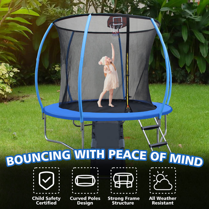 10FT Trampoline with Enclosure - Recreational Trampolines with Ladder and Anti Rust Coating, Pumpkin-shaped Trampoline with Slide and Basket Board, ASTM Approval Outdoor Trampoline for Kids - DTYStore