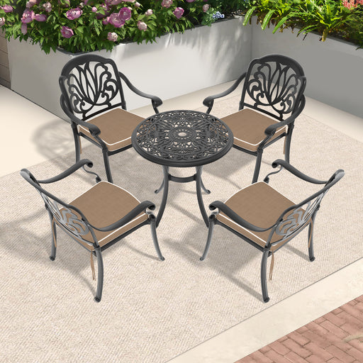 5-Piece Set Of Cast Aluminum Patio Furniture With Black Frame and Seat Cushions In Random Colors - DTYStore