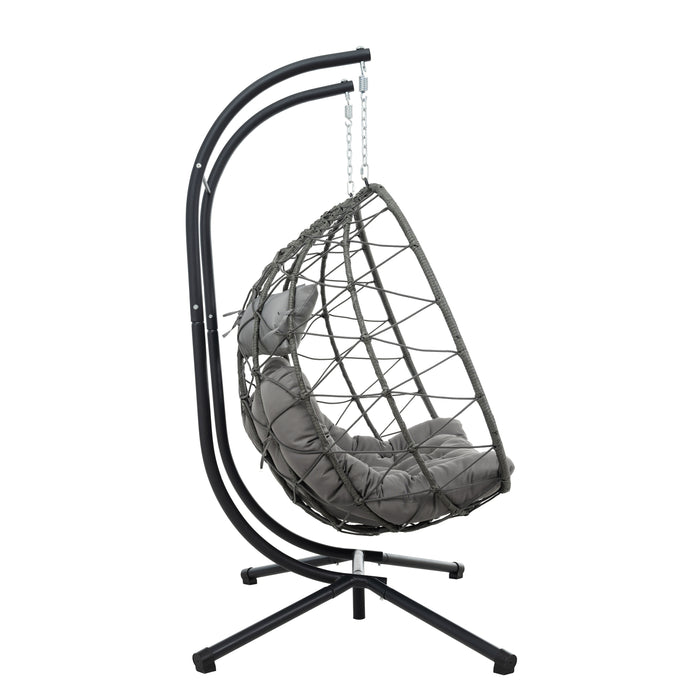 2 Persons Egg Chair with Stand Indoor Outdoor Swing Chair Patio Wicker Hanging Egg Chair Hanging Basket Chair with Stand for Bedroom Living Room Balcony - DTYStore