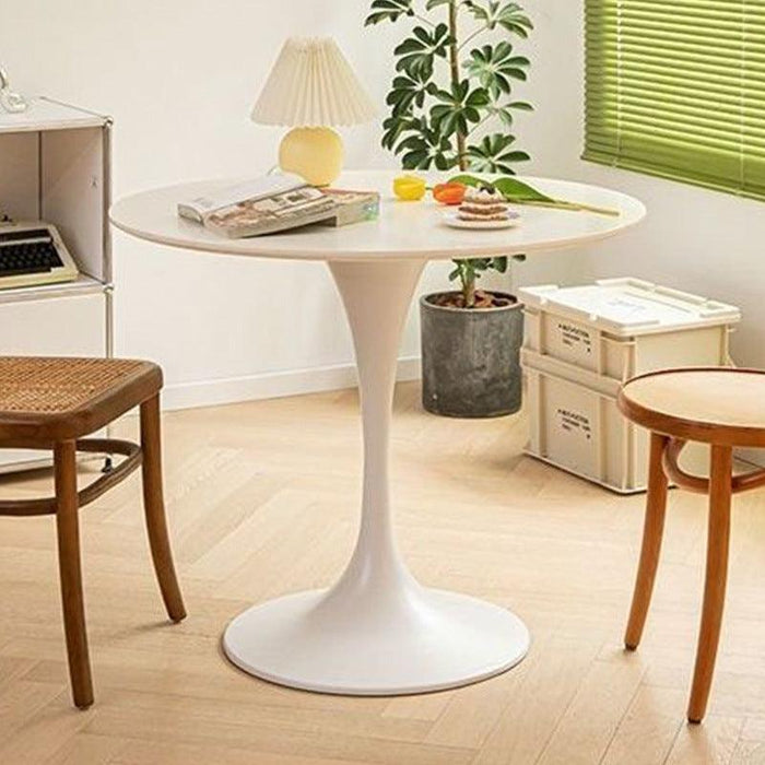White Round Table, Modern Dining Table, MDF Top and Steel B0ase Tulip Round Kitchen Table, Mid Century Coffee Table for Living Room 24 Inch. - DTYStore