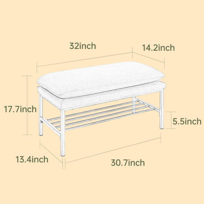 End of Bed Bench with Shelf, Linen Upholstered Storage Shoe Bench, Modern Bedroom Bench with Metal Legs for Living Room, Entryway, Dining Room, 300 LB, Linen Color (Beige)