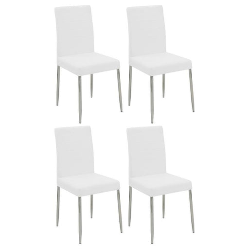 Set of 4 Leatherette Upholstered Dining Chairs, White and Chrome - DTYStore