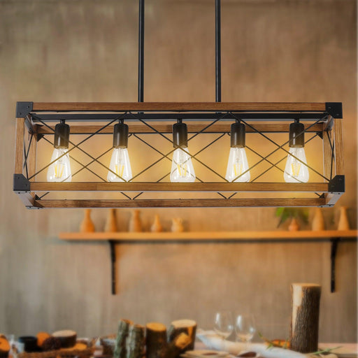 5-Light Retro Farmhouse Chandelier For Kitchen, Living room, Dining room Walnut(No Bulbs) - DTYStore
