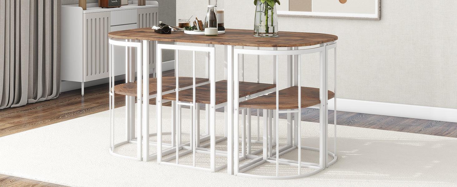 Modern 7-Piece Dining Table Set with Faux Marble Compact Kitchen Table Set for 6