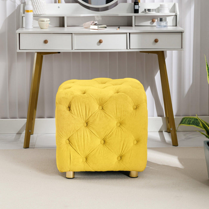 Yellow Modern Velvet Upholstered Ottoman, Exquisite Small End Table, Soft Foot Stool,Dressing Makeup Chair, Comfortable Seat for Living Room, Bedroom, Entrance