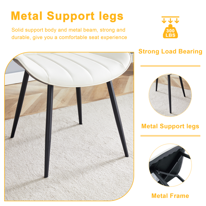 Extended Seat Cushion PU Dining Chair Set - Four Pieces.Smooth line design.Can integrate well into various modern home decoration styles.White and Dark Gray Splicing Colors. - DTYStore