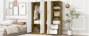 3 Door Wooden Storage Wardrobe for Dedroom with Shelves and 2 Drawers, Side Storage Shelves,White - DTYStore
