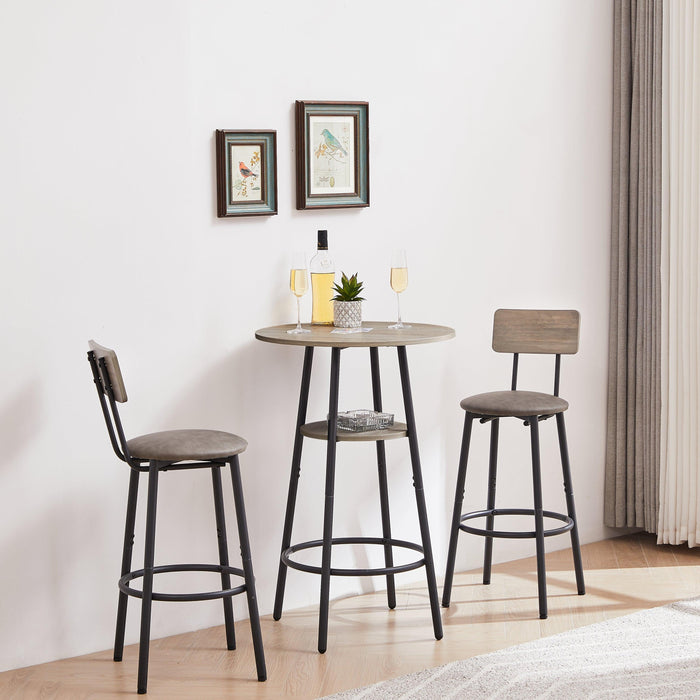 Round Bar Stool Set With Shelf, Upholstered Stool With Backrest Grey, 23.62'' W x 23.62'' D x 35.43'' H.