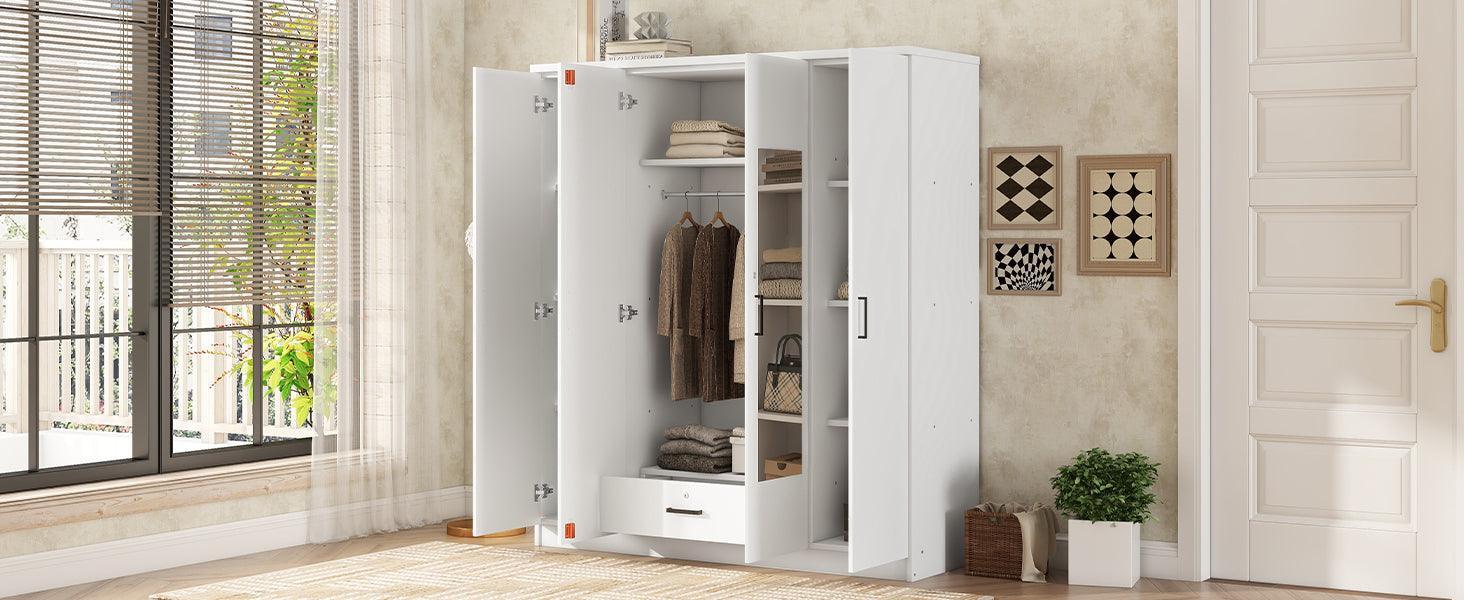 4-Door Mirror Wardrobe with shelves, White