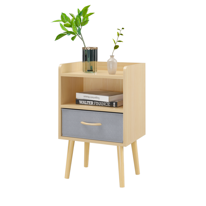 2PC Nightstand With Collapsible Fabric Drawer, 2-Tier Storage End Table, Wood Side Table with Storage Cabinet for Bedroom, Living Room - Oak - DTYStore