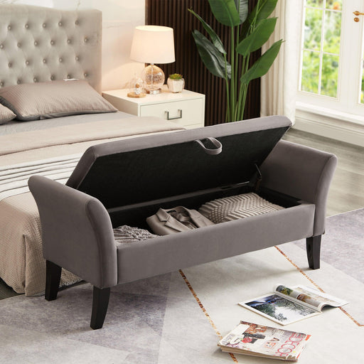 51.5" Bed Bench with Storage Grey Velvet - DTYStore