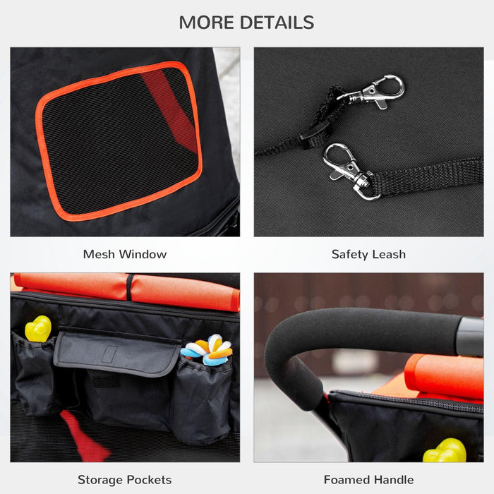One-Click Foldable Doggy Stroller for Medium Large Dogs, Pet Stroller with Storage, Smooth Ride with Shock Absorption, Mesh Window, Safety Leash, Big Dog Walking Stroller, Red - DTYStore